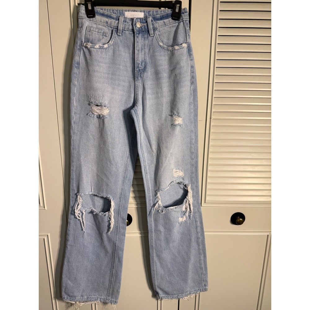 Vervet Blue High Rise Wide Leg Distressed Jeans Light Wash T5345 Size 25
